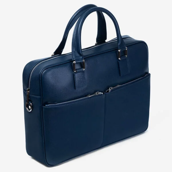 Servietă din piele naturală bleumarin Luigi